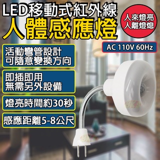 《附發票》LED移動式紅外線感應燈 智能感應 活動彎管設計，可隨意調整感應方向 插電式設計，即插即用