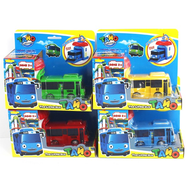 小猴子玩具鋪~全新港版2001~TAYO小巴士--彈射回力滑行車帶車庫(一套4台車)特價:499元/組