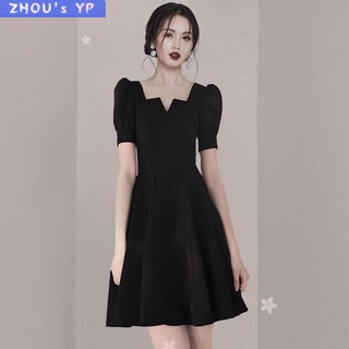 『ZHOU's YP』【現貨熱賣】黑色小禮服女 2022夏季新款赫本風洋裝 平時可穿連衣裙 法式復古氣質顯瘦洋裝連身裙