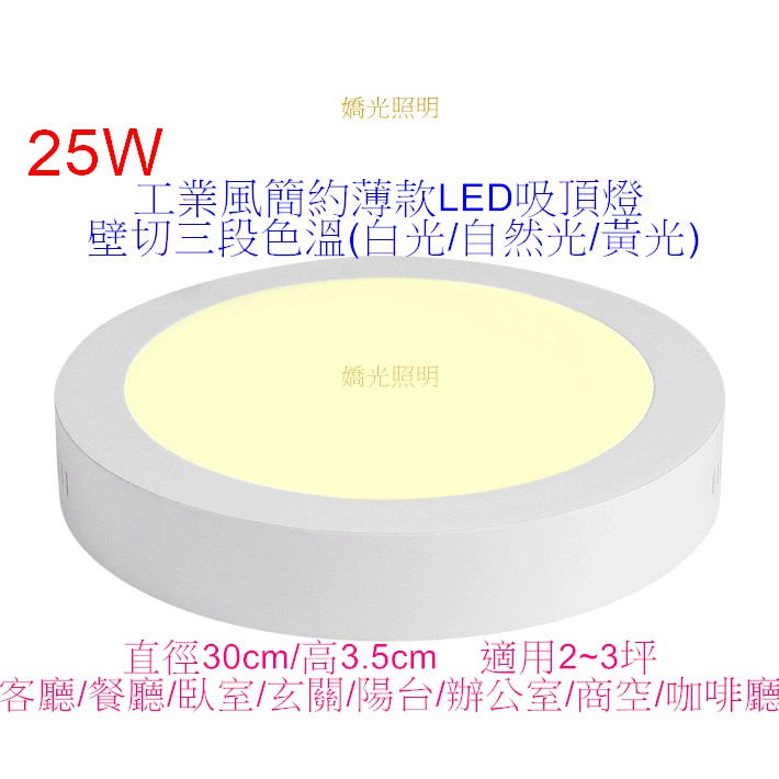 [嬌光照明] LED 吸頂燈25W工業風簡約薄款 燈源切換白光/自然光/黃光三段色溫 白框/黑框 適用家庭/商空/咖啡廳