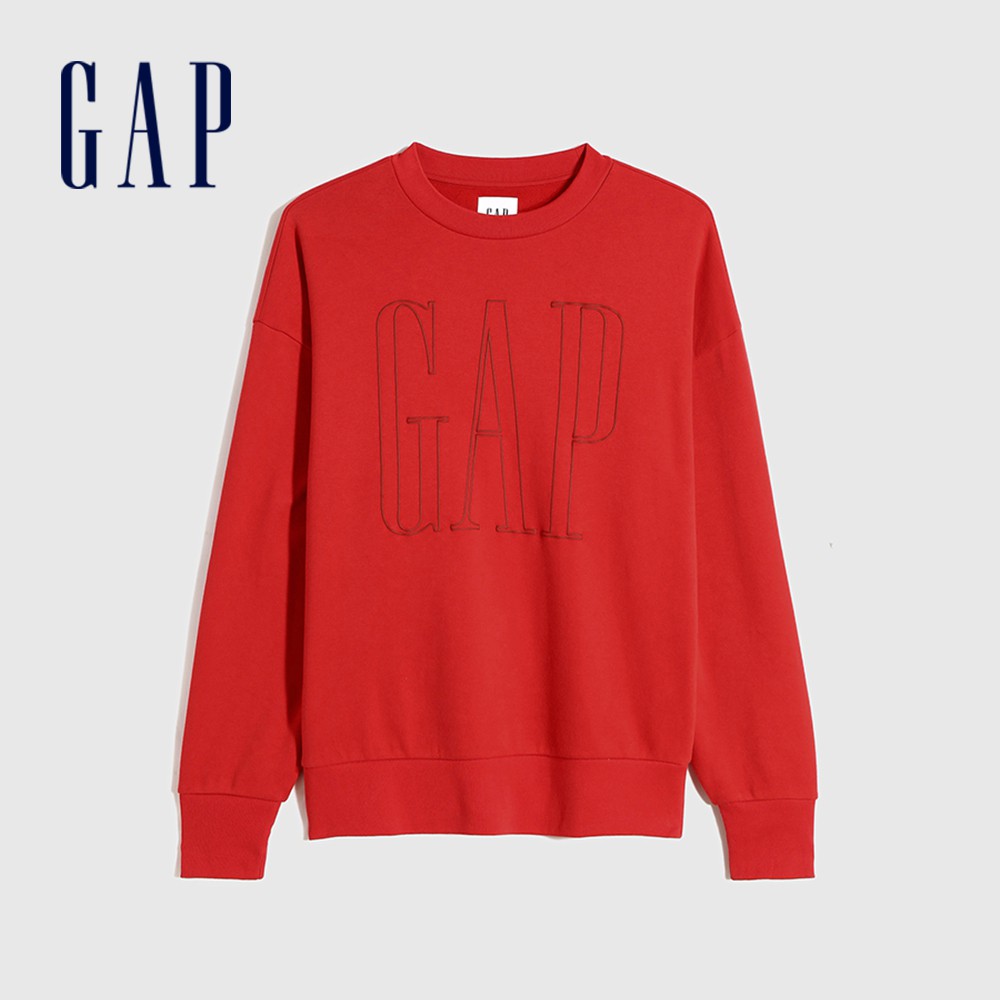Gap 男裝 Logo刷毛大學T 碳素軟磨系列-紅色(656143)