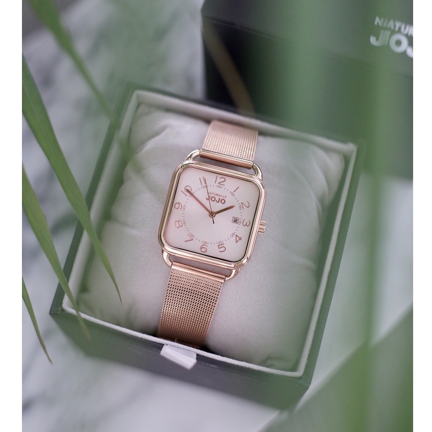 NATURALLY JOJO 復古方形 數字刻度 米蘭編織不鏽鋼手錶 玫瑰金 32mm(JO96930-13R)