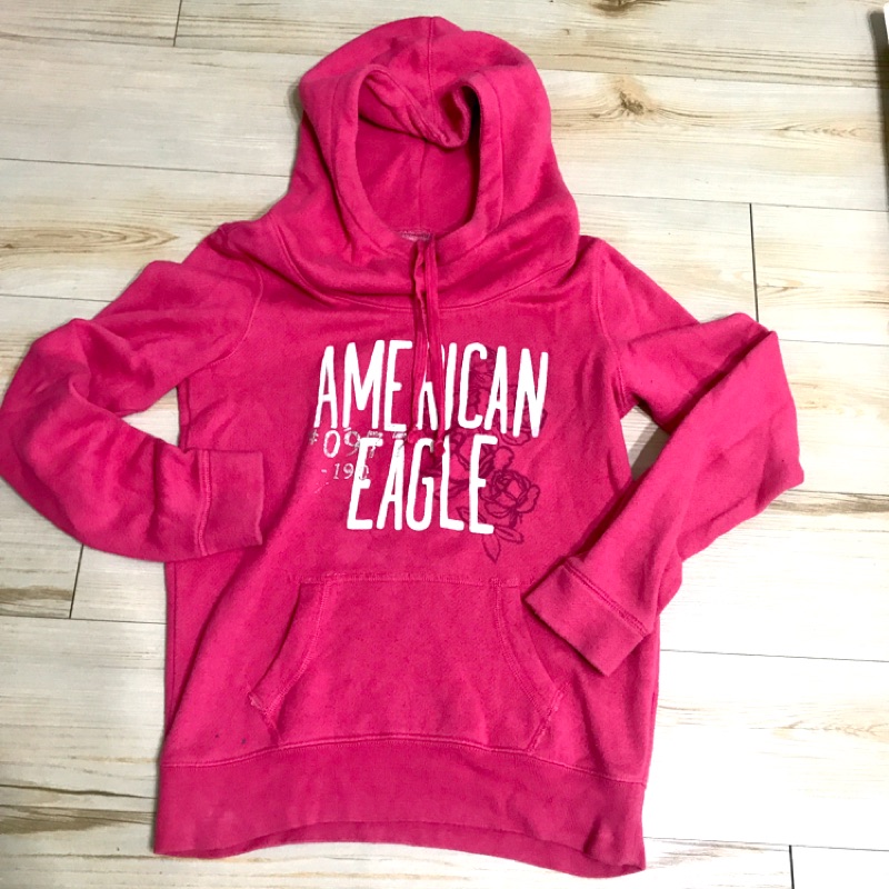 American Eagle桃紅包 logo塗鴉口袋鋪棉帽T
