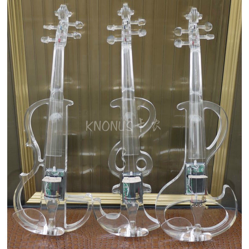 KNONUS卡農樂器水晶小提琴有機小提琴透明電子小提琴 帶LED燈橙心精品優選