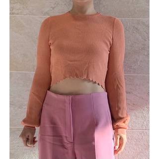 [ ZARA ] 107. 橘粉色波浪造型可愛薄針織上衣