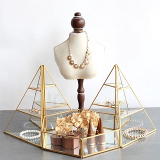 三角形玻璃首飾架 耳環飾品收納vintage道具立體歐式復古珠寶盒