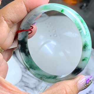 冰種翡翠白底青飄花鐲手鐲玉鐲57.5圈口