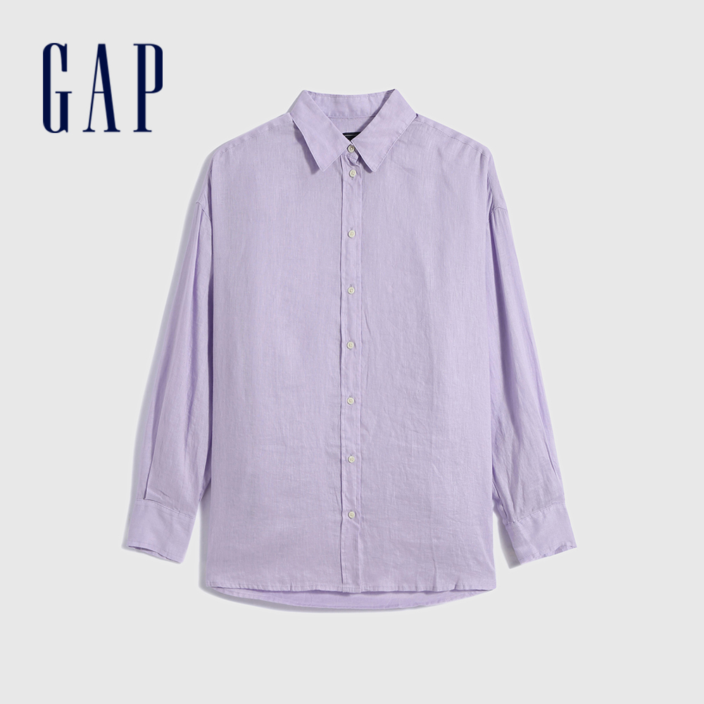 Gap 女裝 亞麻長袖襯衫-淡紫色(660952)