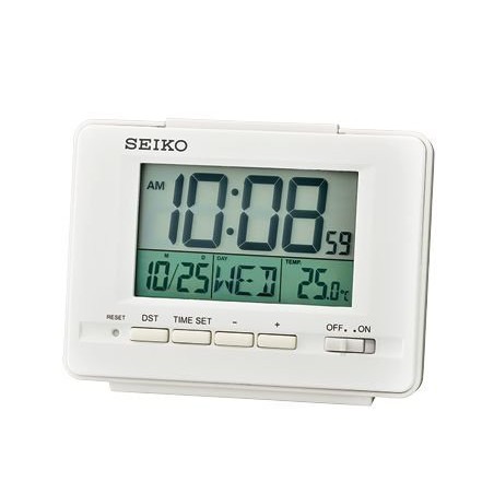 SEIKO CLOCK 精工白色液晶數位日曆.星期.溫度.貪睡座鐘鬧鐘 型號：QHL078W
