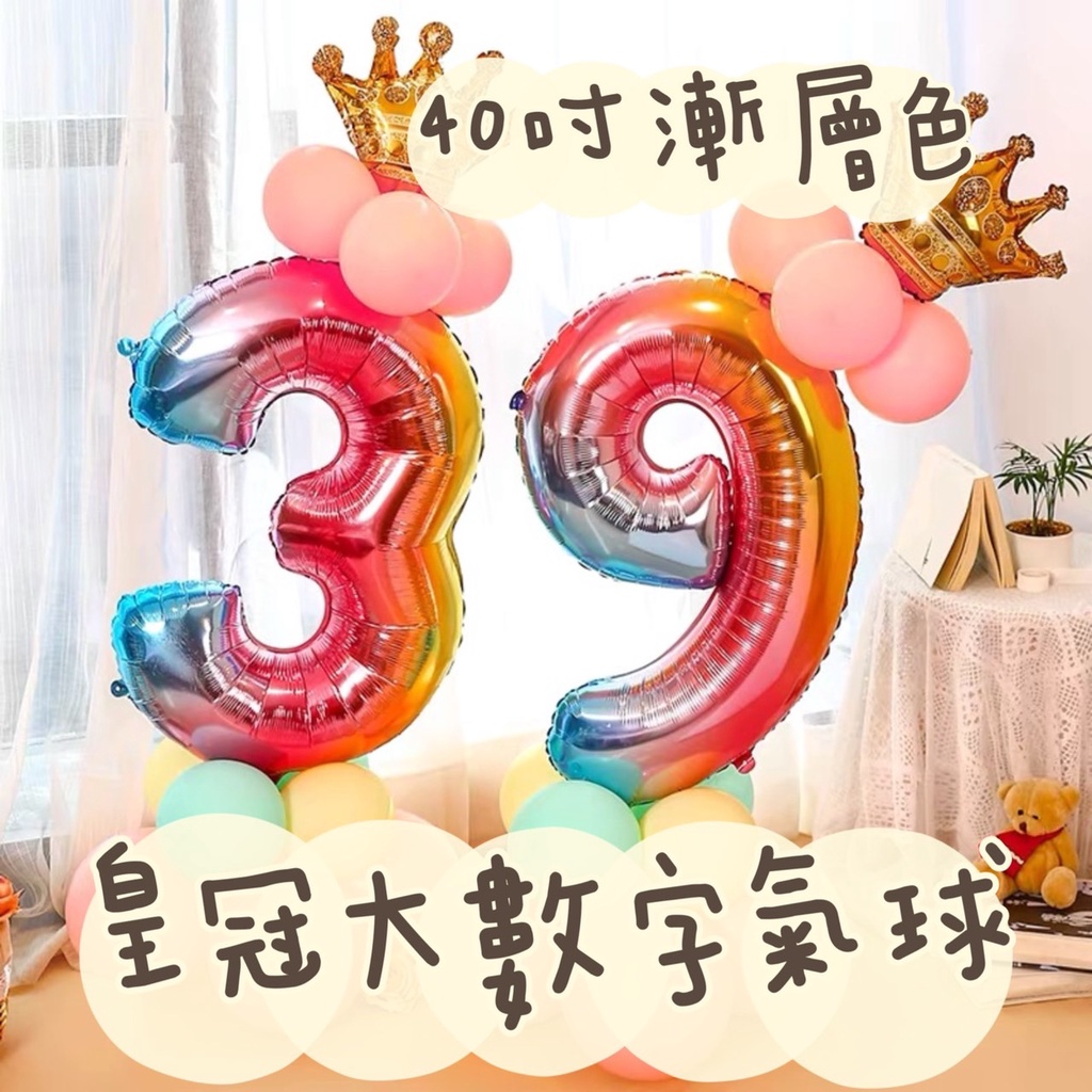 漸層皇冠數字氣球 生日佈置40吋數字 生日禮物 PARTY 慶生 舞會佈置 求婚 結婚 週歲 慶祝
