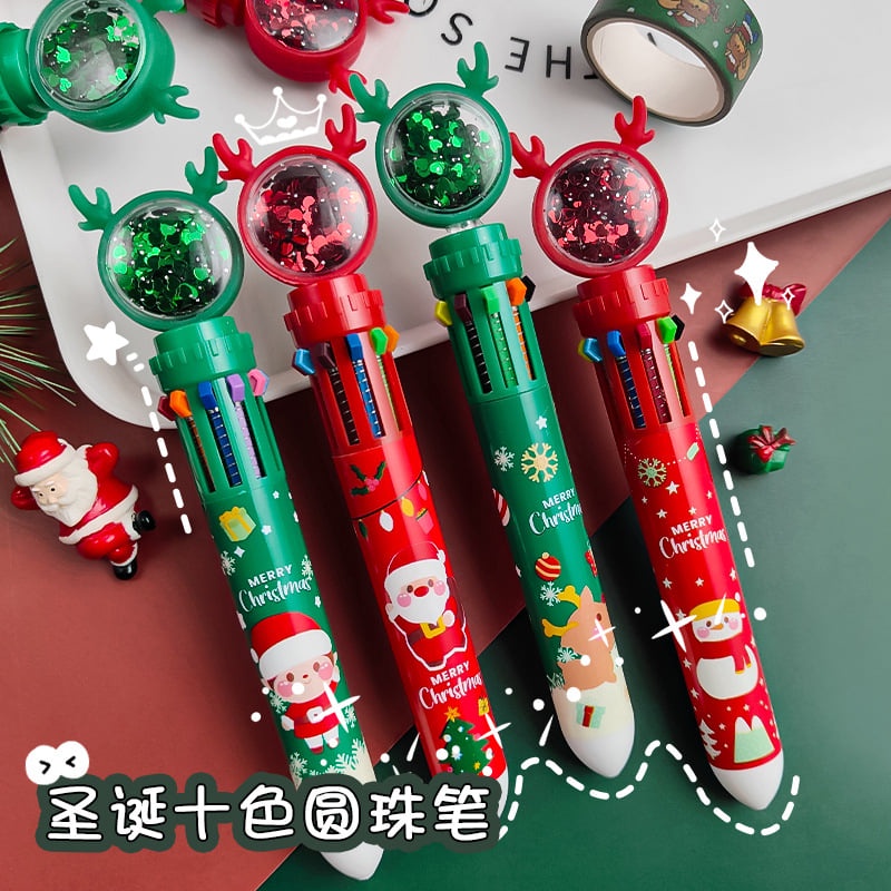 ✔️有發票🇹🇼現貨🌟 閃亮亮聖誕十色圓珠筆 原子筆 按動筆 聖誕節