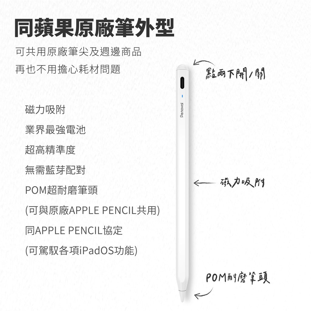 Penoval AX 筆記款 iPad Pencil 主動式觸控筆, 黑