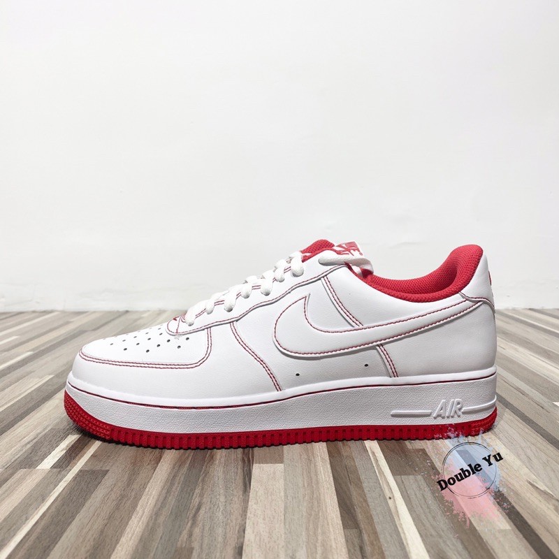 DY• NIKE AIR FORCE 1 07 白色 紅線 復古 皮革 休閒 經典 小白鞋 男女 CV1724-100