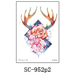 42 SC 鹿角 玫瑰 花朵 紋身 紋身貼紙 表演造型 能貼在 安全帽 機車 陶器 金屬 玻璃