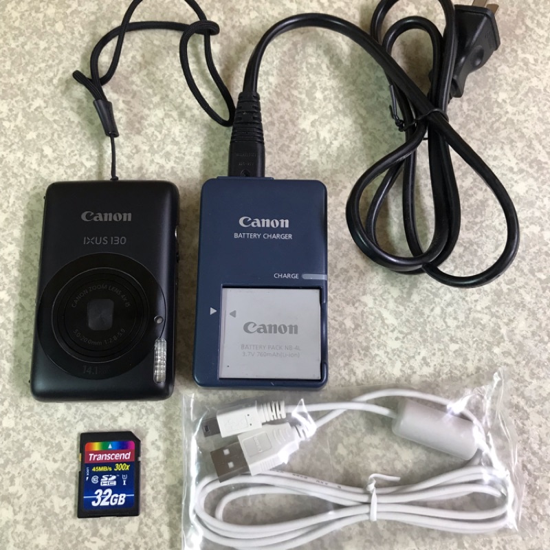 Canon 相機 二手相機 Canon IXUS 130 黑色相機 一顆原廠電池 原廠充電座傳輸線 贈32G SD卡