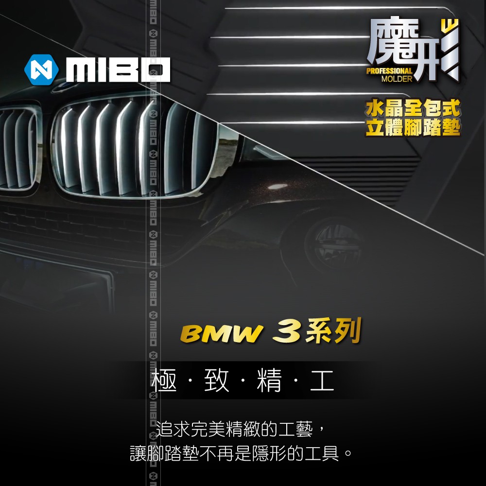 3W總代理TPE 寶馬BMW3系列 2013~2018年(F30．F31)黑色魔形水晶全包式立體腳踏墊