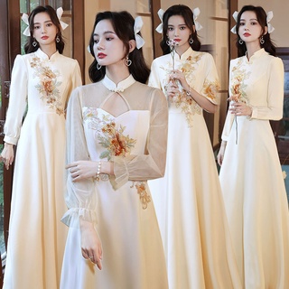 中式 香檳色 伴娘服 新款 冬季 長袖 小眾 高級感 姐妹團 禮服 平時可穿 中式伴娘服 冬季禮服