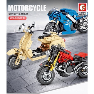 森寶積木701102-701108機械係列摩托車模型 兒童益智拚裝玩具禮品