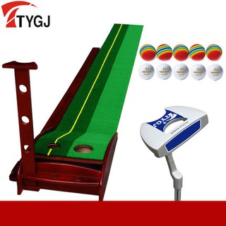 TTYGJ 實木室內高爾夫球推桿練習器 辦公室天鵝絨練習毯 球道套裝