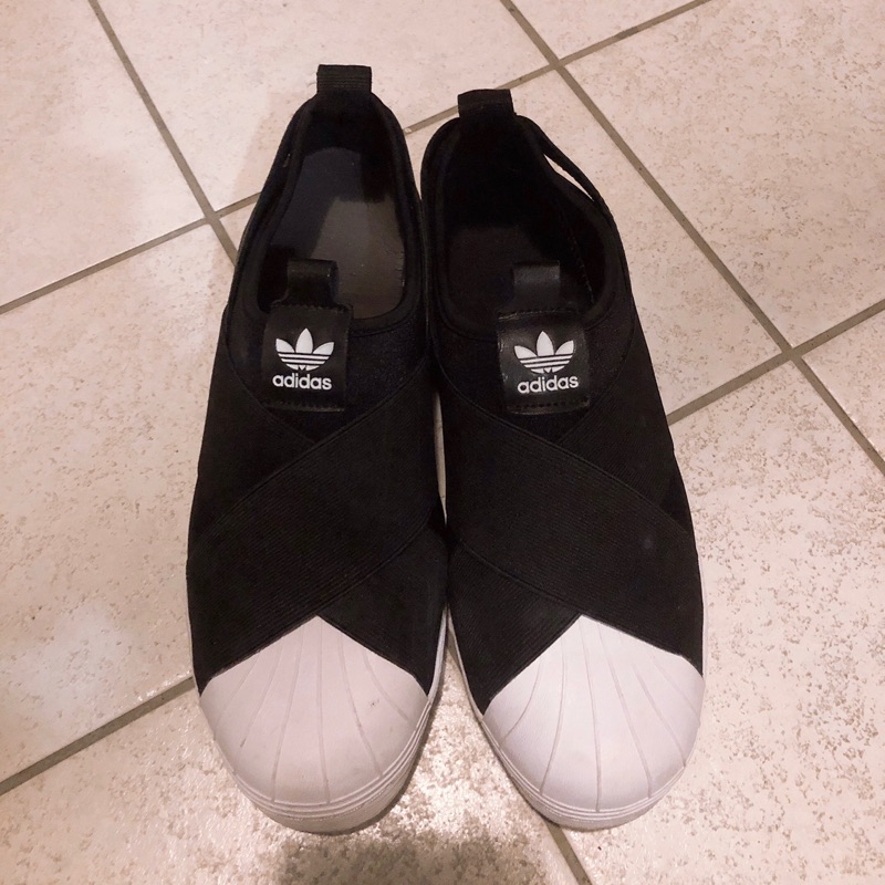 二手 Adidas superstar slip ono 黑白交叉透氣彈性繃帶鞋 尺寸27