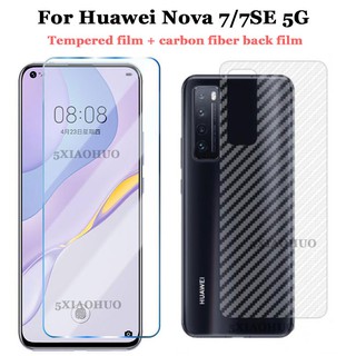 鋼化膜適用於華為 Nova 7 5g / 華為 Nova 7SE 7i 5g 螢幕鋼化玻璃膜 + 碳纖維背膜螢幕膜,背貼