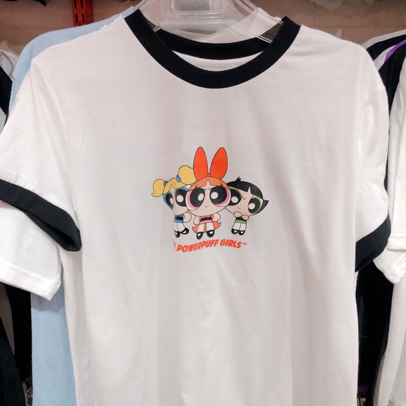 3月日本代購 現貨在台 飛天小女警 花花 泡泡 毛毛 蠟筆小新 滾邊修身 白T Tshirt T恤 H&amp;M Tommy
