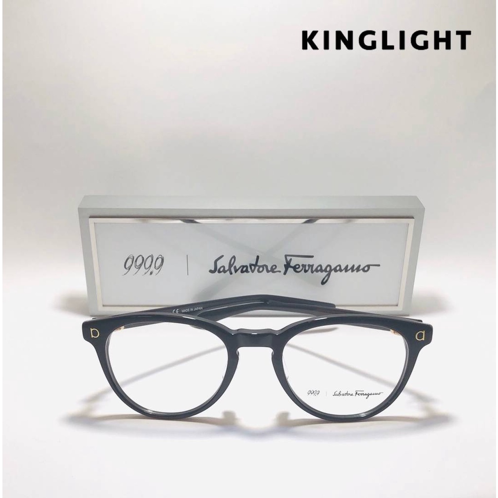999.9 與Salvatore Ferragamo 聯名款經典圓框 黑款 正品代理 日本品牌 抗藍光 有度數眼鏡