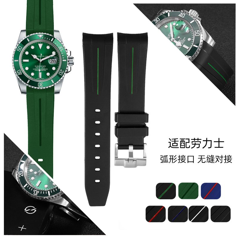 （現貨免運）適配勞力士黑水鬼綠水鬼空中霸王型矽膠手錶帶 GMT橡膠男錶帶20mm lbQg