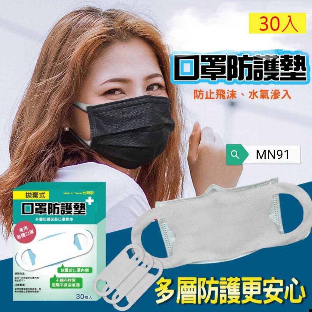 「MN91」現貨特價-台灣MIT-拋棄式口罩防護墊 此款是耳掛式【30枚入】省用醫療口罩的好幫手