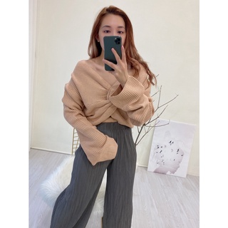 特價*2款多色現貨秒出售完不再♥️【JinG】設計感🎀交叉/扭結V領露肩毛衣♥️ 斜肩針織衫 前後2穿長袖一字領上衣