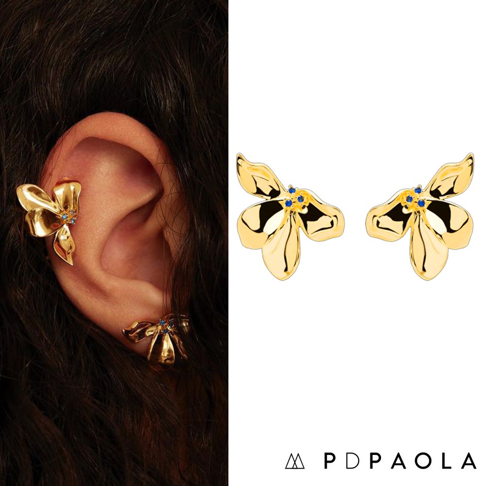 PD PAOLA 西班牙時尚潮牌 金色鳶尾花耳環 藍水晶耳環 925純銀鑲18K金 FLEUR GOLD