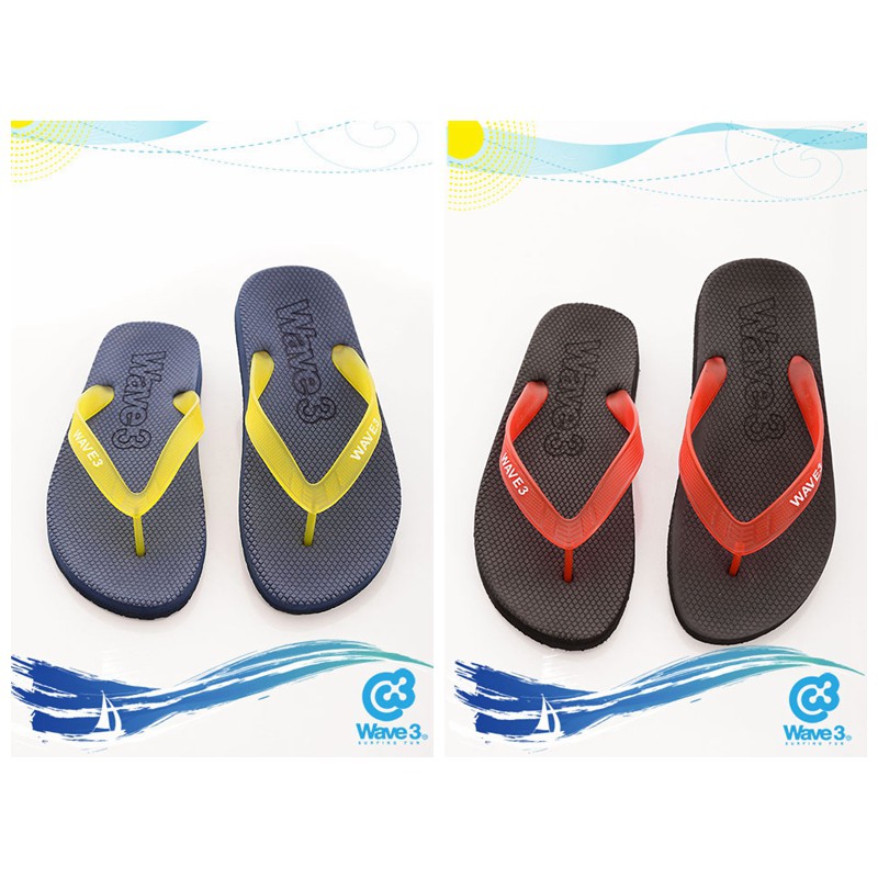 WAVE3 (男款)161001 台灣製-果凍耳帶人字拖鞋.夾腳拖鞋.海灘拖-黑紅&amp;藍黃-