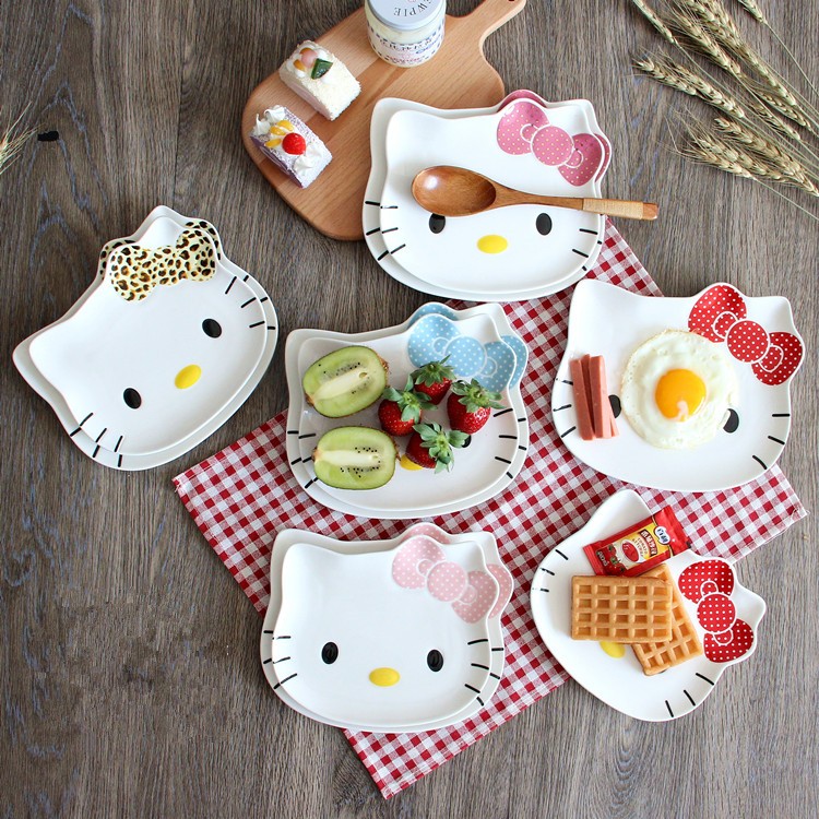 HELLO KITTY超可愛萌貓陶瓷盤菜盤卡通餐具碟子餐盤平盤水果盤大小號