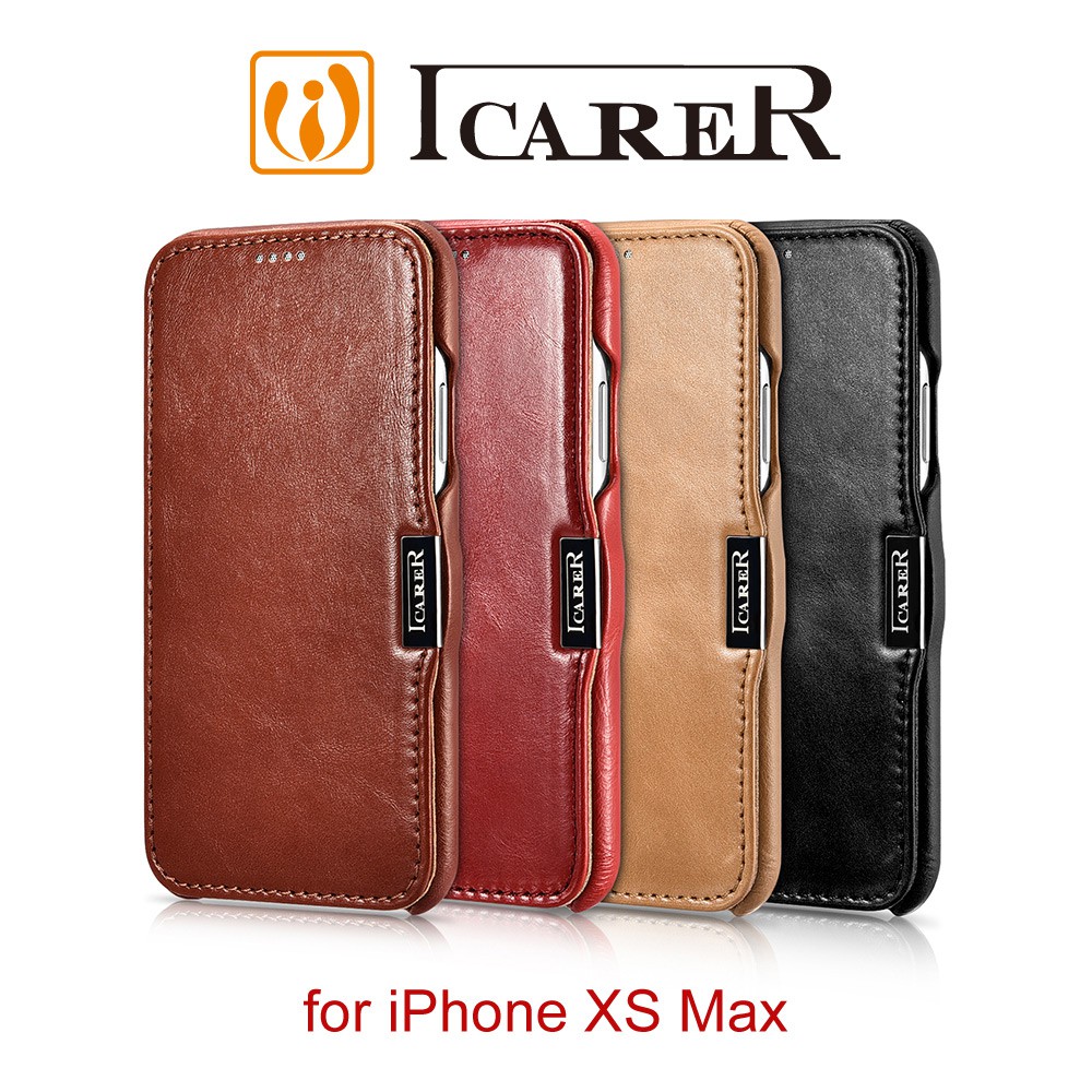 出清．ICARER 復古系列 iPhone XS Max 磁扣側掀 手工真皮皮套
