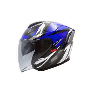 ZUVER RO-2 ST-002 亮光黑藍 閃電 彩繪 內墨鏡 3/4 半罩 安全帽 【 歐樂免運】