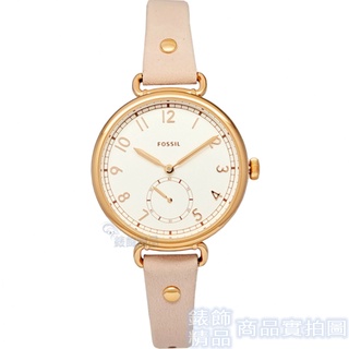 FOSSIL ES4882手錶 獨立小秒針 數字時標 玫瑰金框 粉色皮帶 女錶【錶飾精品】