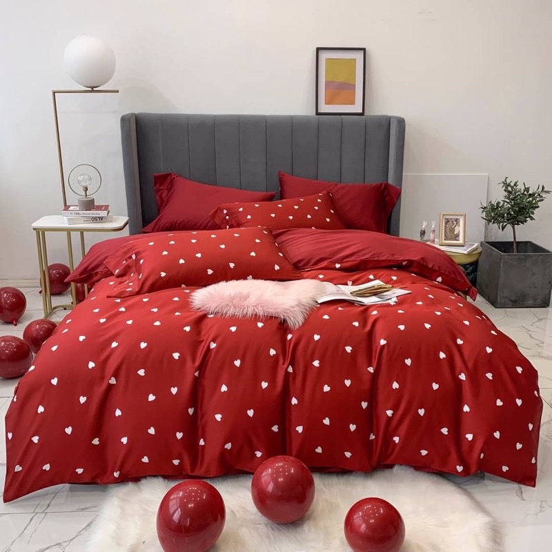 Little Bed小床-紅色愛心埃及棉床組四件組 全棉埃及長絨棉貢緞 日式寢具 床包