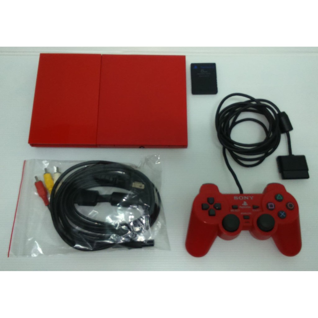 [現貨]PS2紅色薄機90007型(配件齊全、可玩PS1正版遊戲)