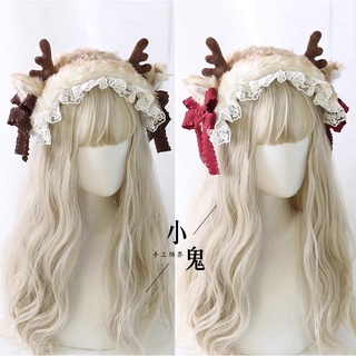 預購*lolita 蘿莉塔聖誕麋鹿小鹿蝴蝶結髮帶 軟妹 髮夾 少女 日系 甜美 森女系 可愛 頭飾 kc 髮飾