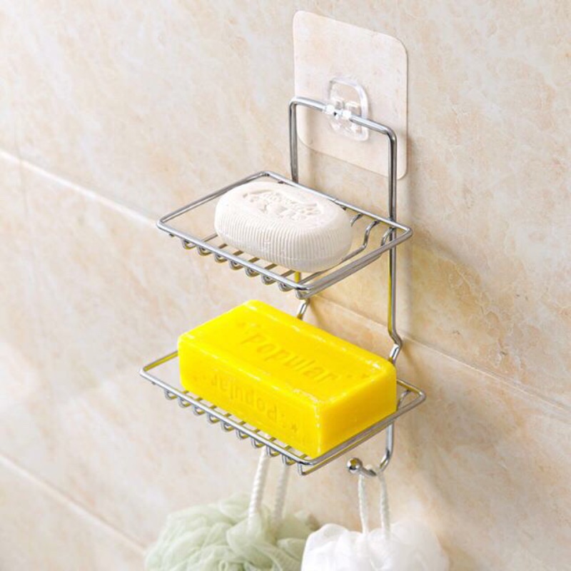 雙層不鏽鋼肥皂架 無痕置物架 肥皂 毛巾 廚衛吊掛架