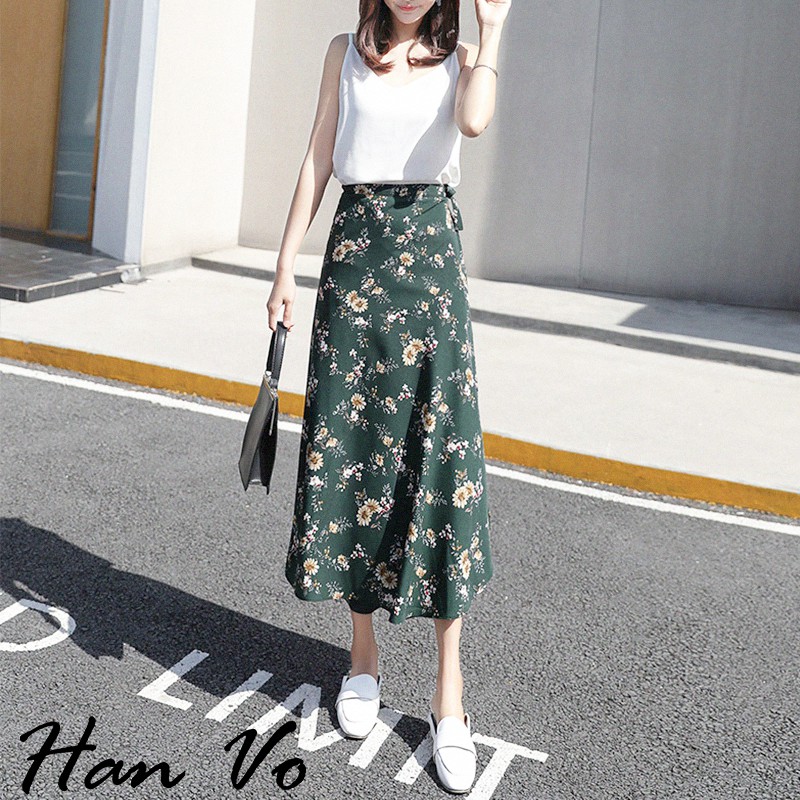 【hanvo】碎花開衩長裙 現貨長裙裙子開衩裙女神網美風日系碎花性感長版 3507 蝦皮購物 