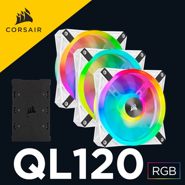 海盜船 CORSAIR QL120 RGB 120mm PWM + 控制器 三包裝 白 風扇 官方授權旗艦店