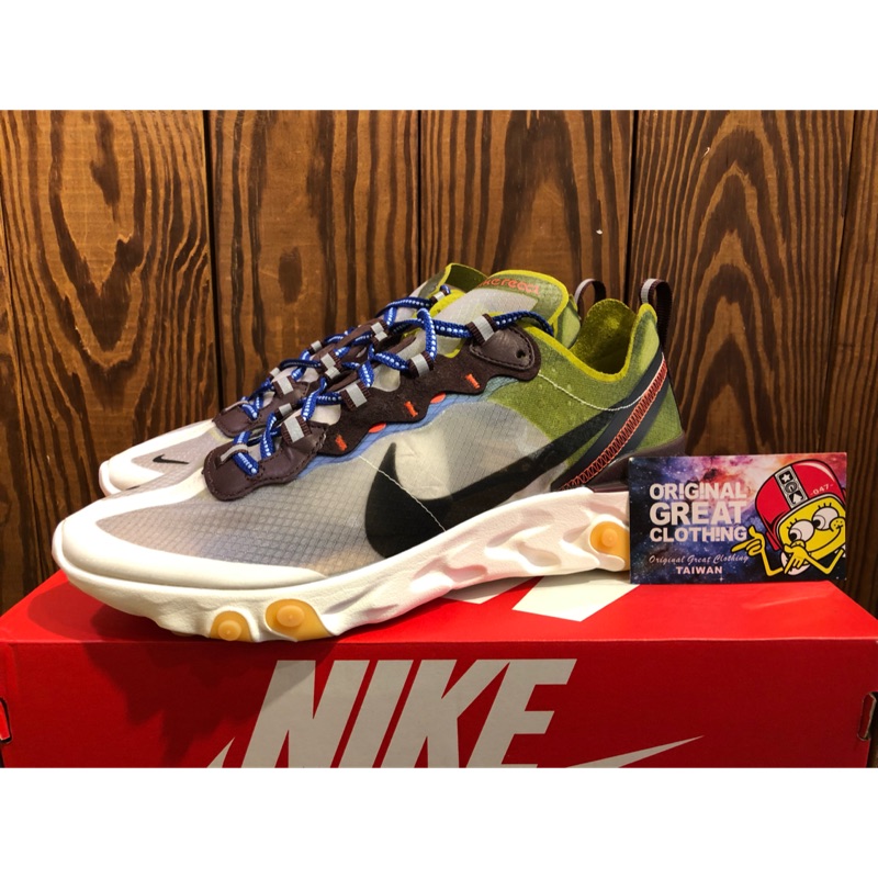 NIKE REACT ELEMENT 87 綠咖啡 AQ1090-300