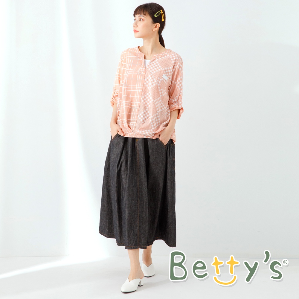 betty’s貝蒂思(11)腰圍設計款中長裙 (牛仔黑)