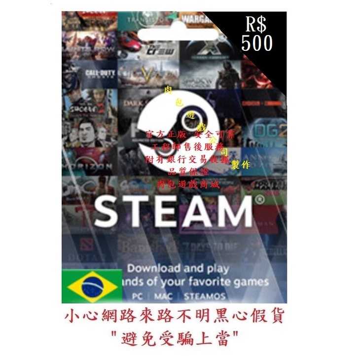 PC版 肉包遊戲 巴西 BRL 500 點數卡 序號卡 STEAM 官方原廠發貨 雷亞爾 錢包 蒸氣卡 皮夾