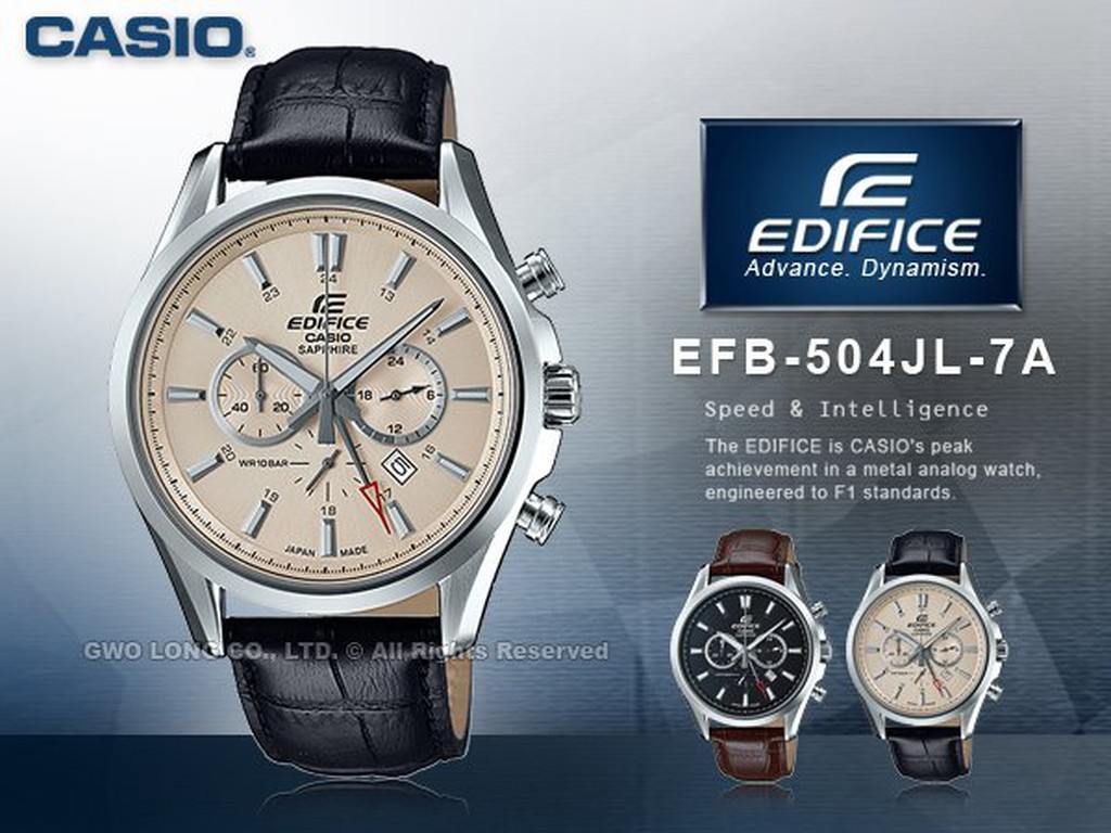 CASIO EDIFICE EFB-504JL-7A 男錶 真皮錶帶 藍寶石水晶 EFB-504JL 國隆手錶專賣店