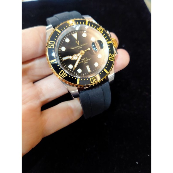 范倫鐵諾 升級 V61589YA半金 金屬扣橡膠錶帶 遊艇水鬼錶