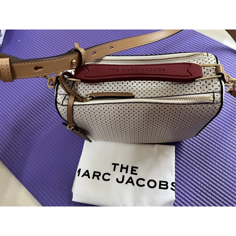 可刷卡分期Marc jacobs MJ Soft Box米白撞色雙拉鍊相機包可斜背可手提