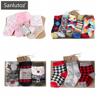 Sanlutoz 可愛男寶寶女寶寶純棉襪子 卡通印花 條紋圖案 多款式