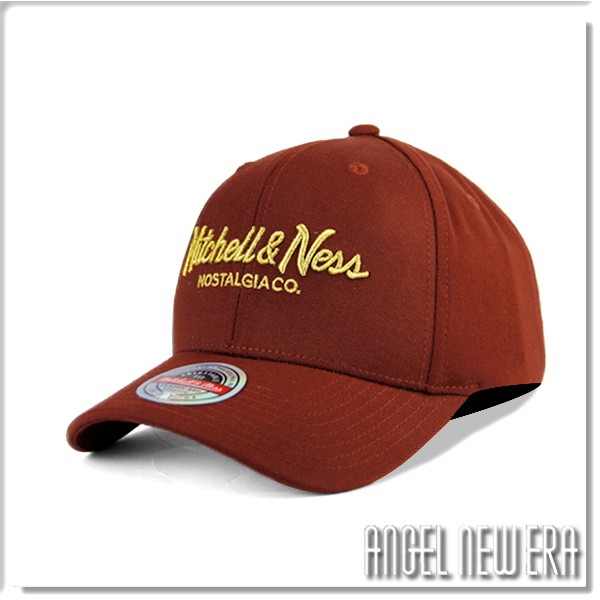 【ANGEL NEW ERA】Mitchell &amp; Ness MN 經典排字 酒紅色 金色字 老帽 有彈性 街頭 潮流